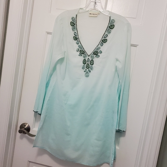 Rhona Sutton Turquoise Ombre Lightweight Beach Coverup Size Medium - Picture 7 of 9